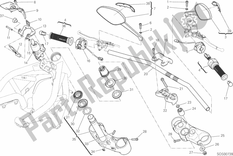 Todas as partes de Guiador E Controles do Ducati Monster 821 Stripes USA 2015